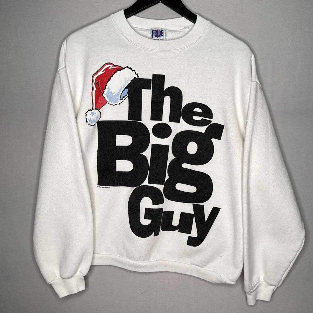 Vintage 90s Funny Christmas Sweatshirt The Big Guy Santa Hat USA Made Large